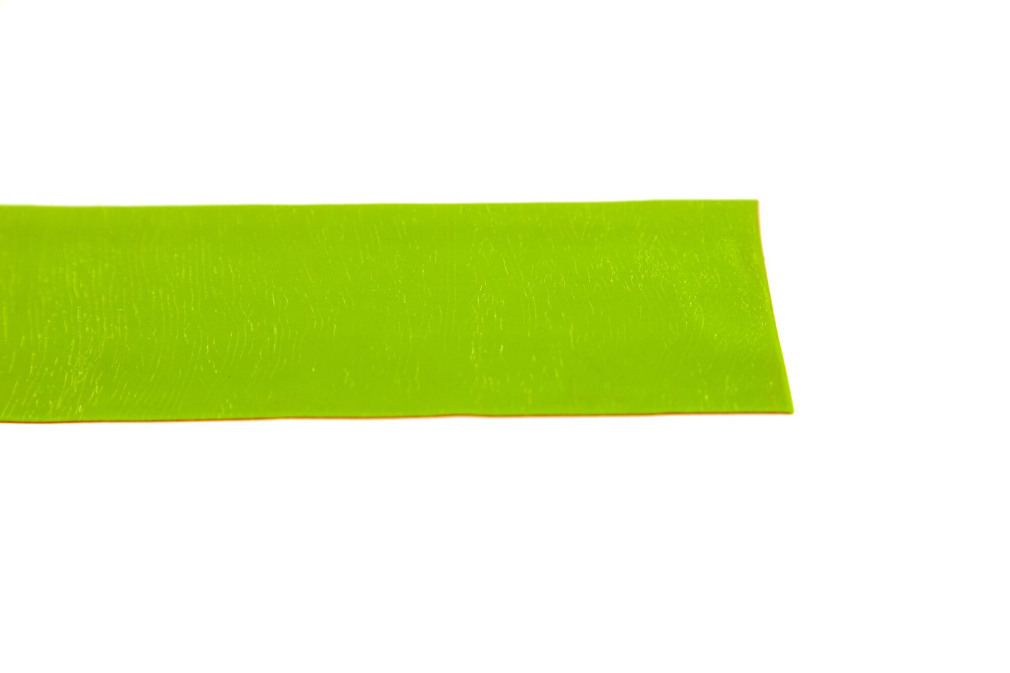 Lime chartreuse silicone Sili Skin strip with subtle texture and orange edge for fly tying