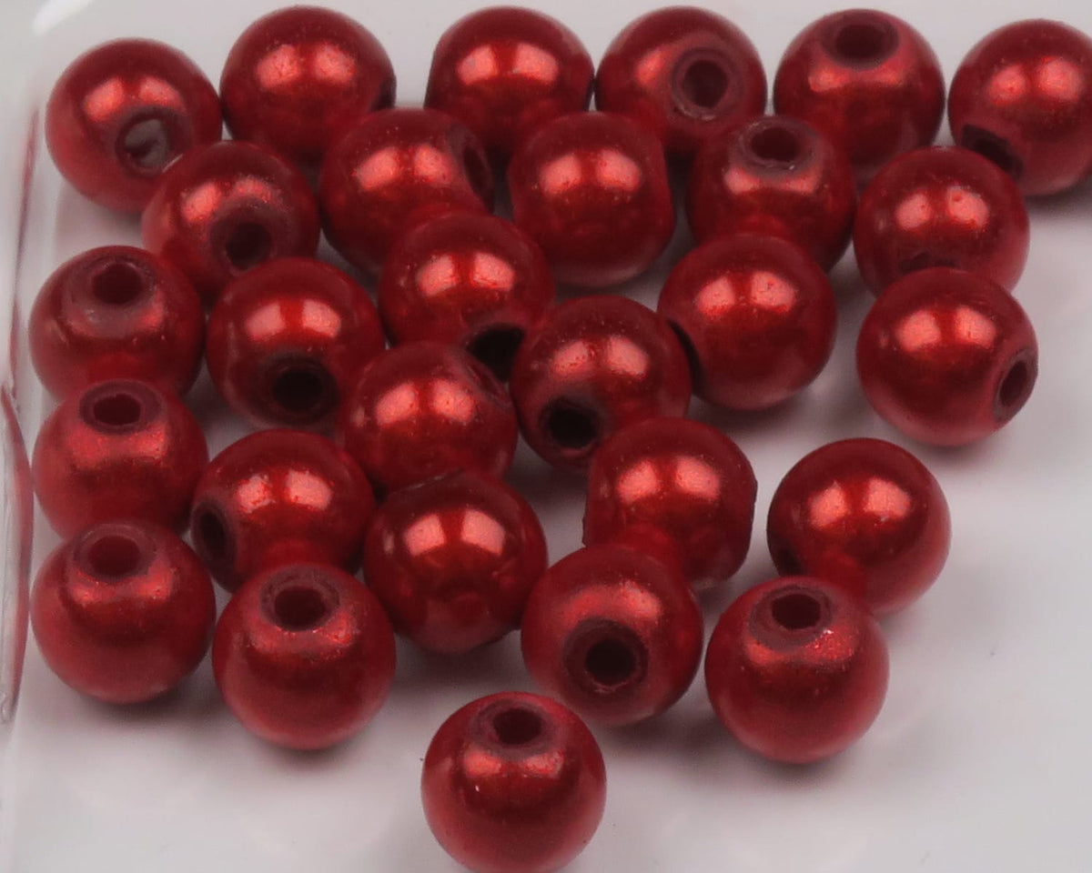 Glossy metallic red Hareline 3D beads for fly tying, round pearlized beads with center holes