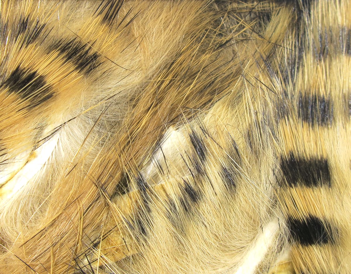 Golden tan black-barred magnum rabbit fur strips with long soft hairs for fly tying