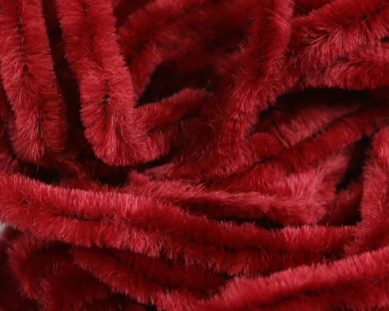 Rich red Hareline chenille strands, plush fuzzy material with dense pile for fly tying and craft use