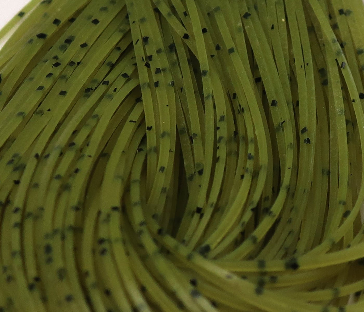 Olive green speckled rubber legs for fly tying, thin flat silicone strands with black flecks (Hareline Crazy Legs)