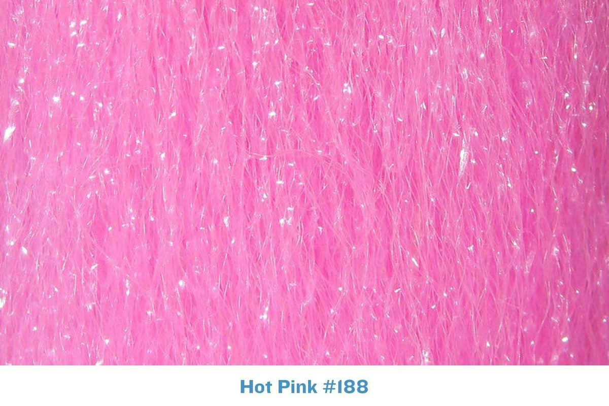 Hot pink Hareline Finesse synthetic fly tying fibers with fine wispy strands and sparkling flash