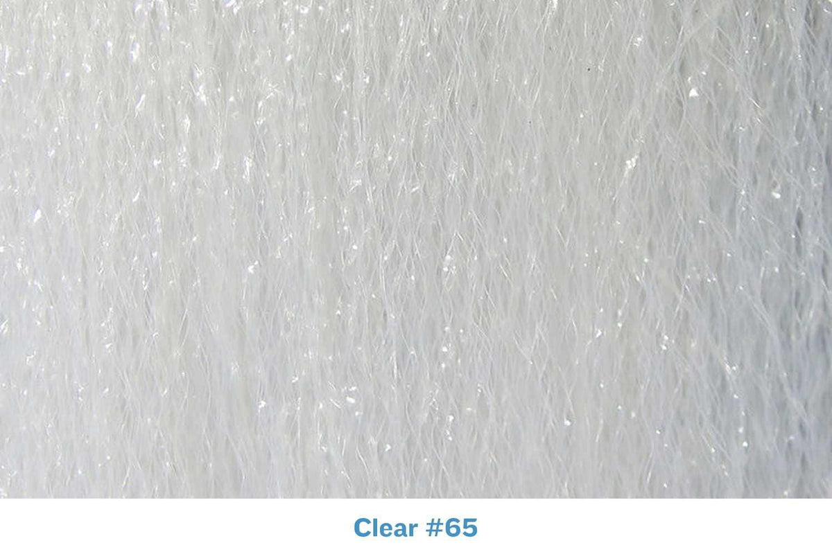 Clear white synthetic finesse fibers with fine wispy strands and subtle sparkle for fly tying