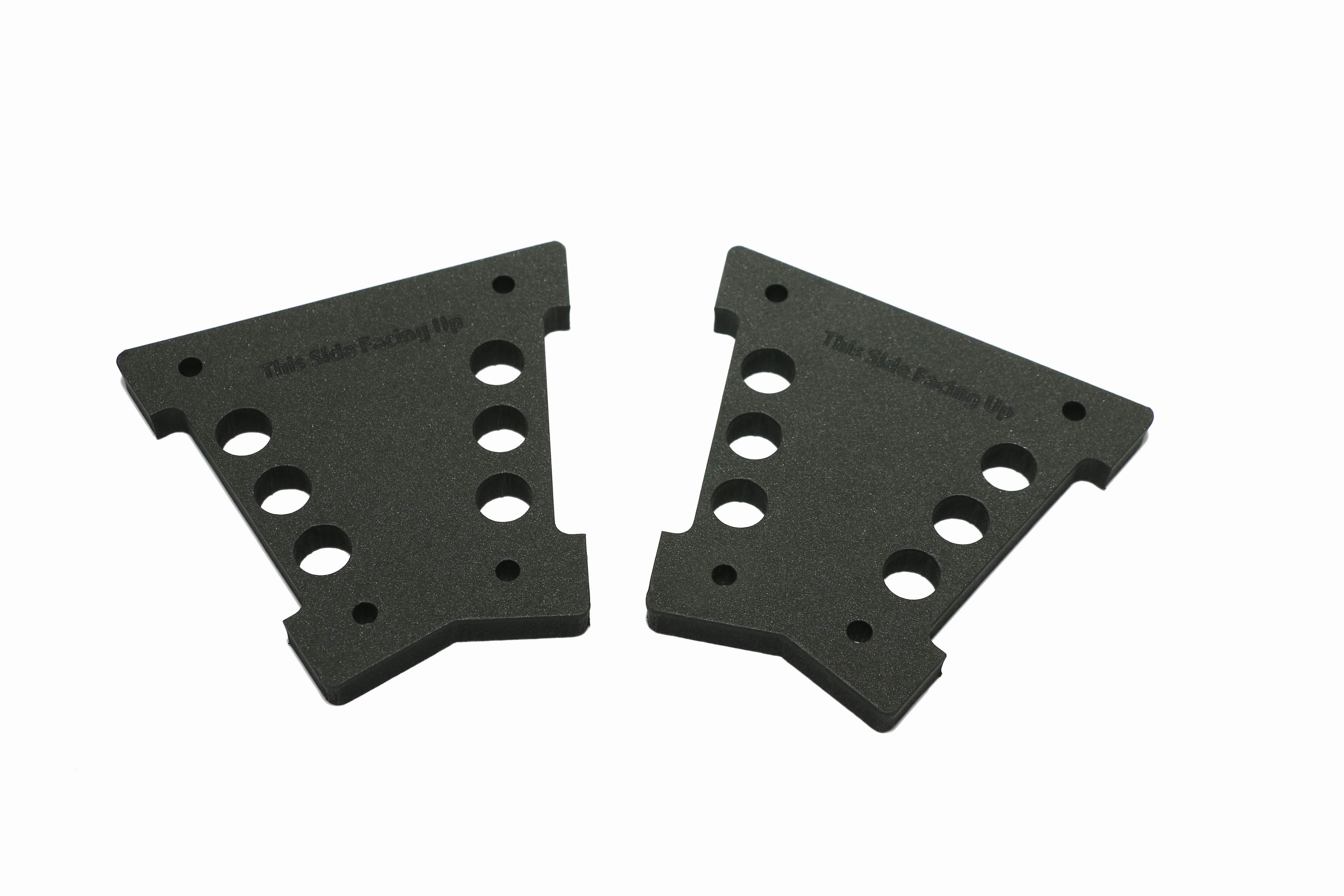 Hareline Foamanizer 2-pack black foam junction pieces with multiple circular cutouts for fly tying