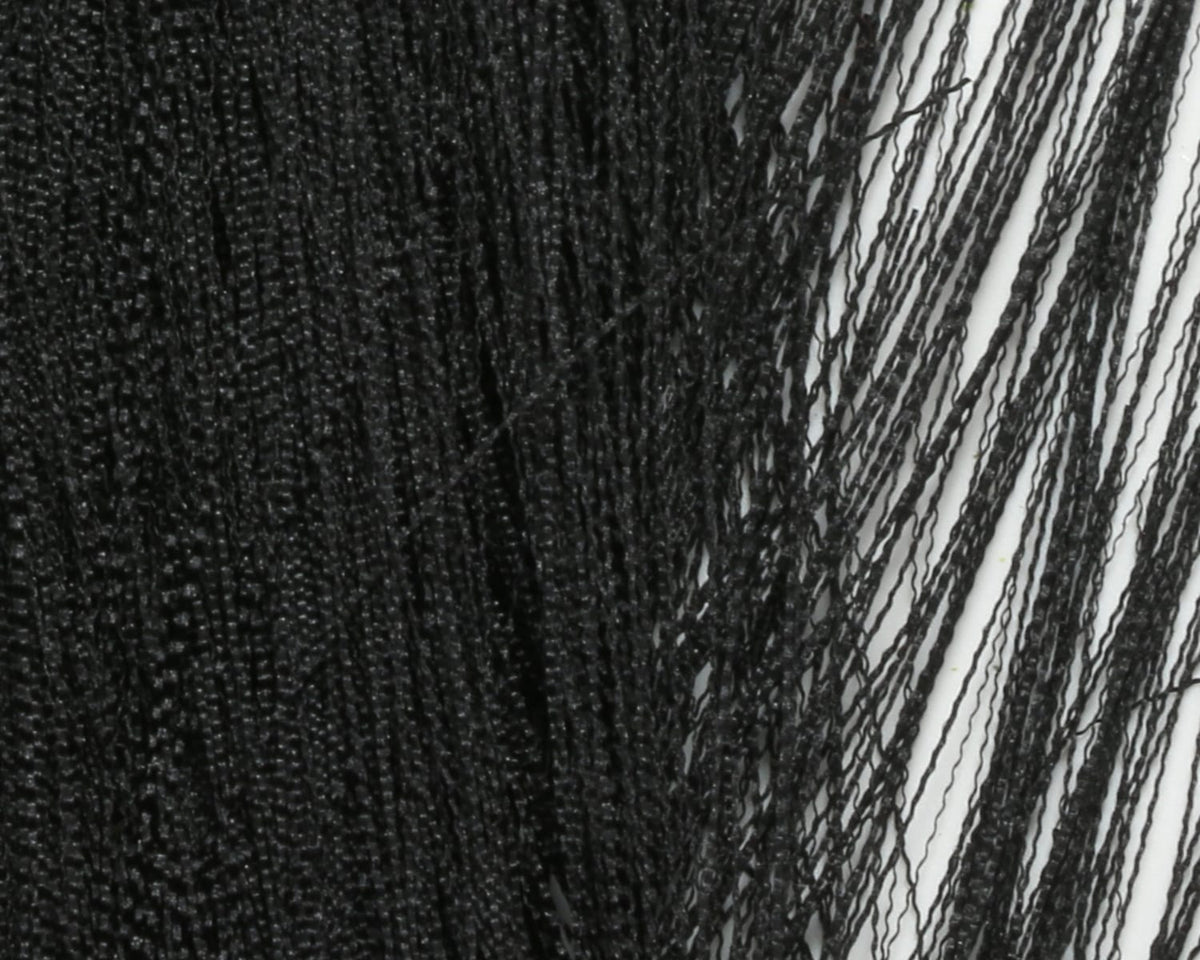 Black crinkled synthetic hackle hair strands, fine wavy fibers for fly tying