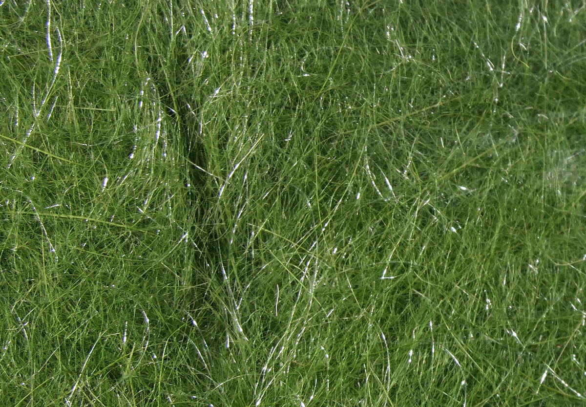Olive green Hare-Tron fine synthetic dubbing fibers with subtle flash for fly tying
