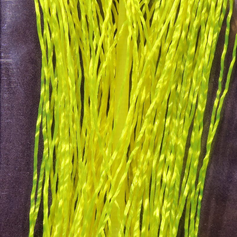 Hareline Life-Flex fluorescent chartreuse synthetic twisted ribbon strands, glossy material for fly tying