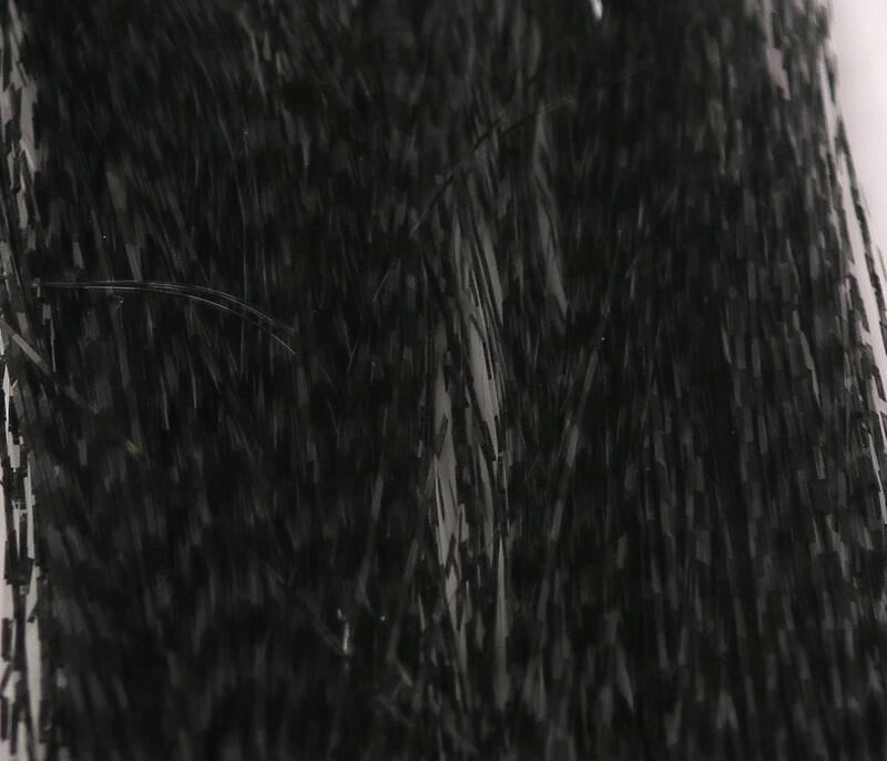Glossy micro black-barred synthetic fibers with fine tapered strands for fly tying