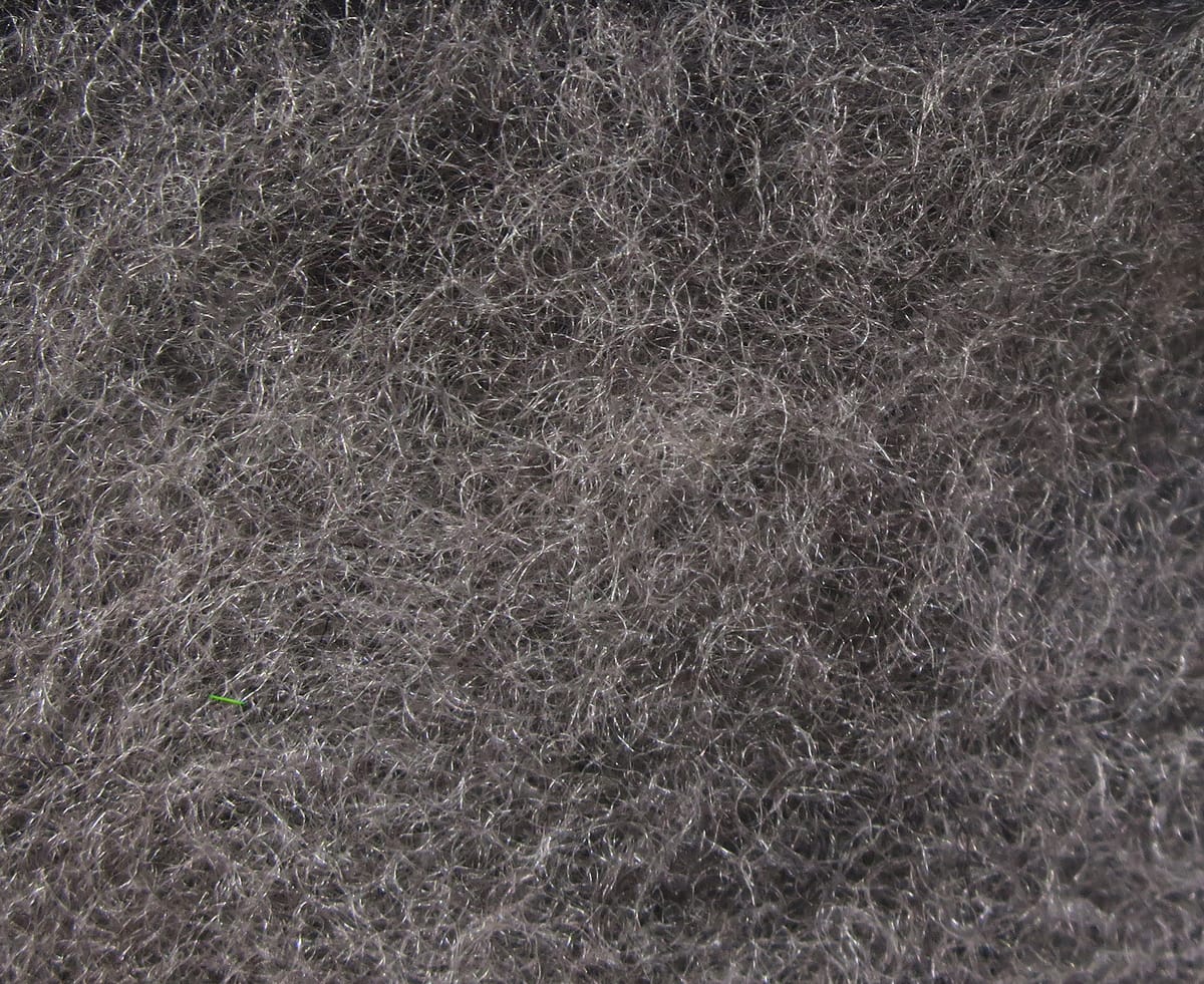 Gray Hareline micro dry fly dubbing, fine wispy synthetic fibers with subtle sheen for fly tying