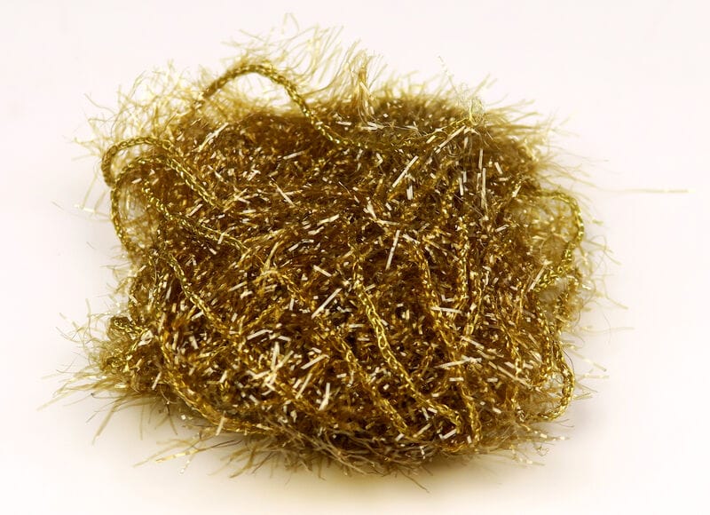 Gold Hareline Polar Chenille bundle with metallic flash fibers, fuzzy tinsel yarn for fly tying