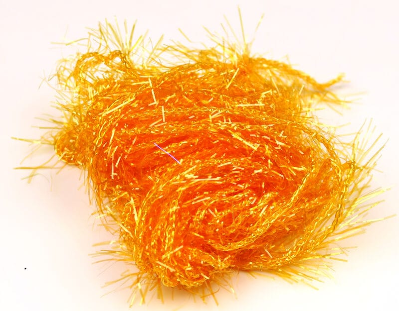 Hareline Polar Chenille bright orange-gold sparkly tinsel yarn with fringed fluffy fibers for fly tying