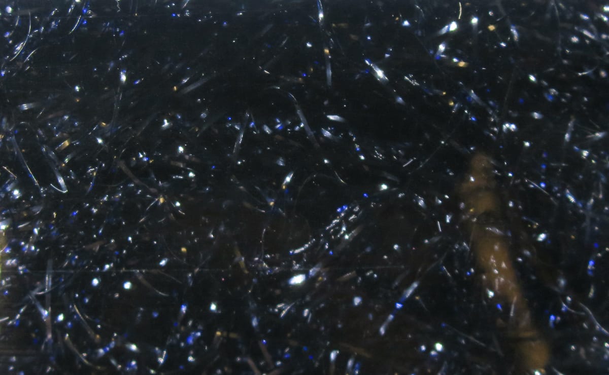 Hareline Polar Chenille black synthetic chenille with fine iridescent blue and silver sparkle fibers for fly tying