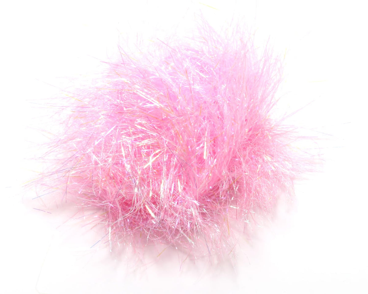 Pink Hareline Spectrum Glimmer chenille tuft with iridescent, sparkly synthetic fibers for fly tying