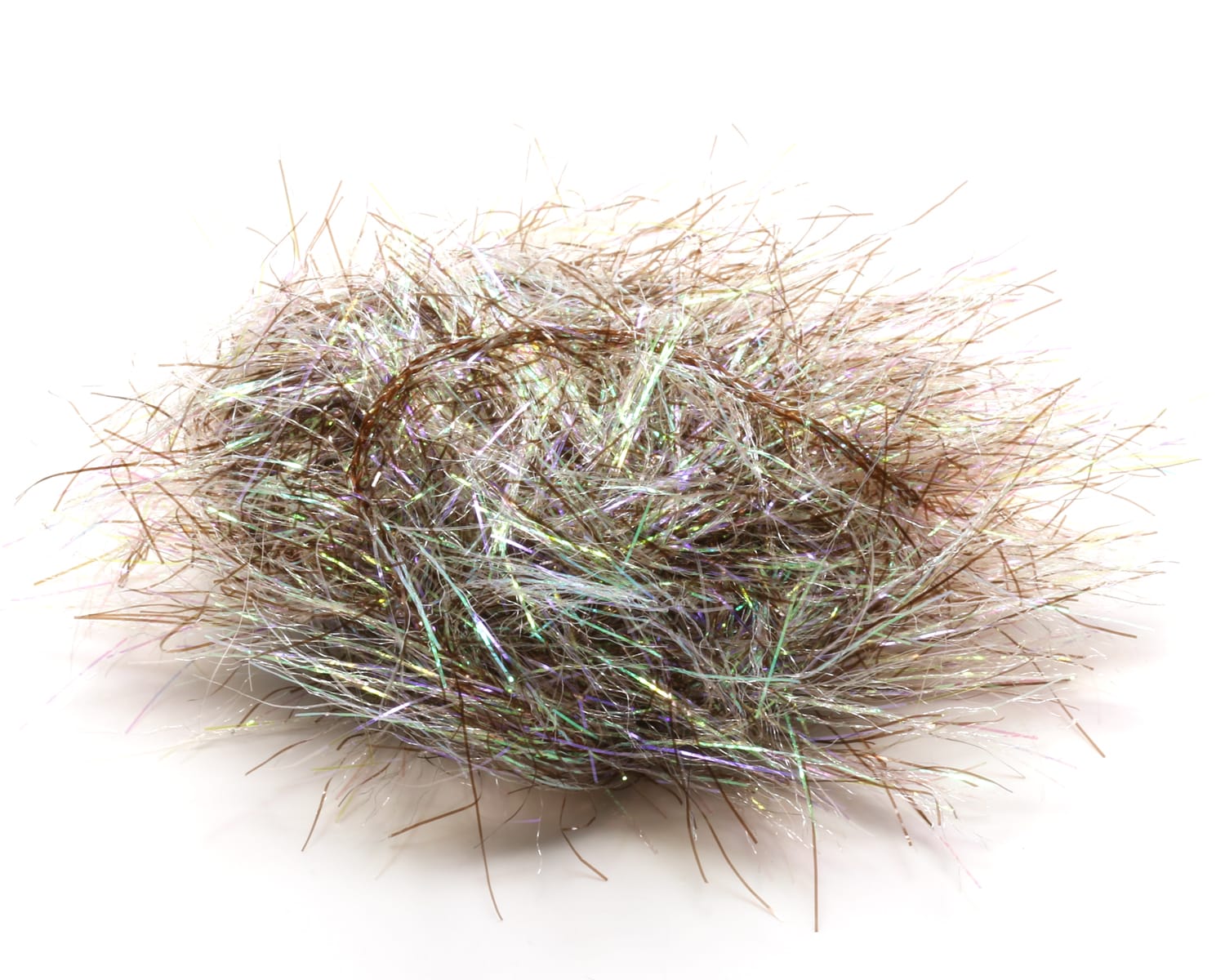 Hareline Spectrum Glimmer chenille for fly tying, iridescent brown with green-purple highlights and spiky reflective fibers