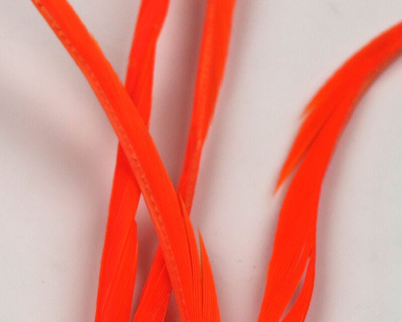 Hareline bright fluorescent orange stripped goose biots, slender curved feather quills for fly tying