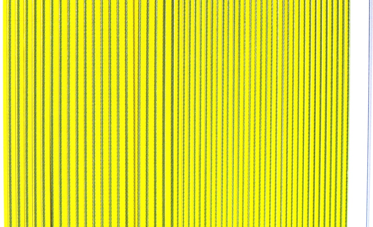 Bright chartreuse synthetic quill body wrap with thin olive-green stripes for fly tying