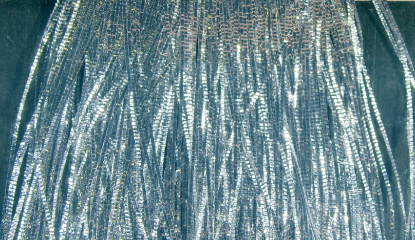 Hedron Fire Fly Tye silver holographic tinsel strands, thin reflective synthetic fibers for fly tying flash