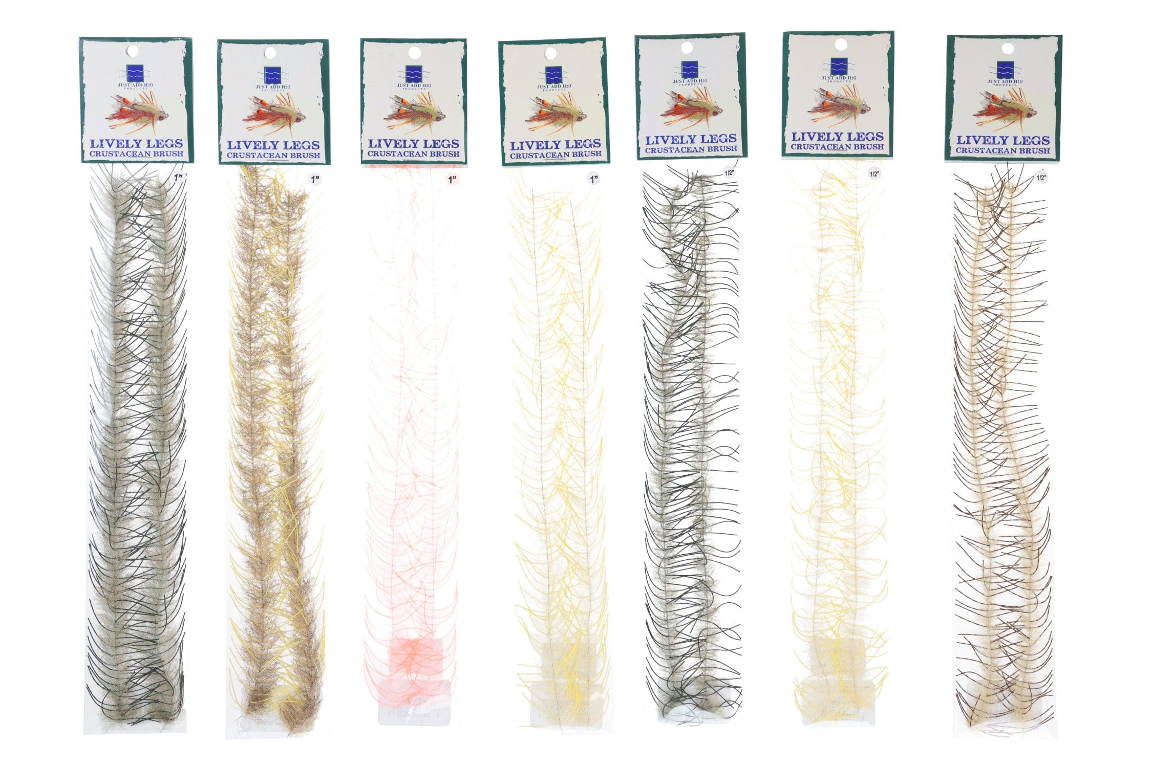 Just Add H2O Lively Legs crustacean brush with long synthetic bristles and leg-like strands in various colors for fly tying