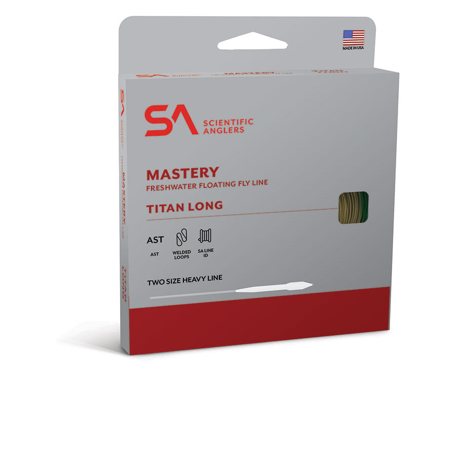 Scientific Anglers Mastery Titan Long Fly Line retail box in gray Mastery packaging