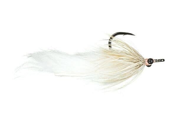 Morril's Layup Fly white marabou streamer with tan bucktail, black bead head and bronze hook