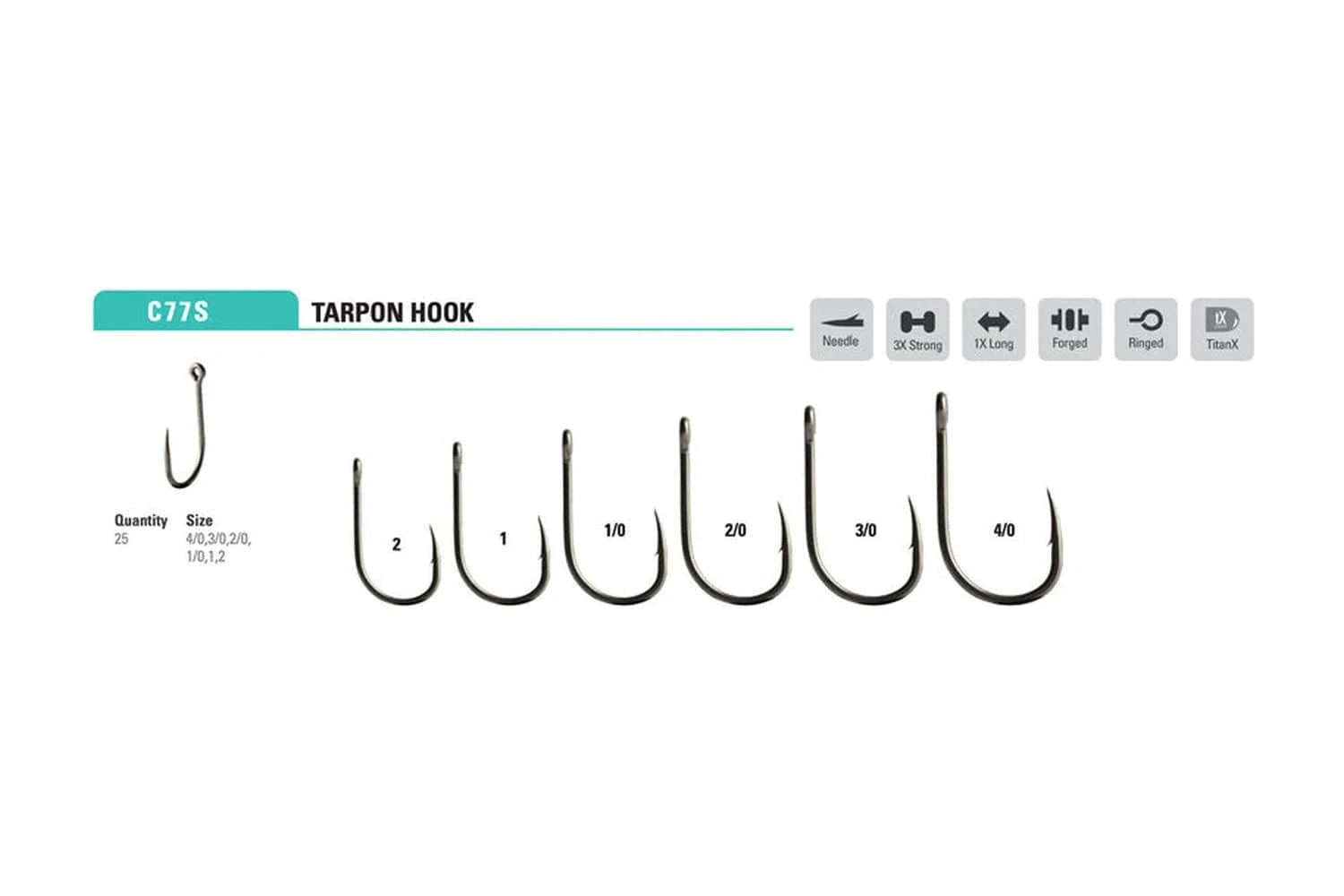 Dark gunmetal Mustad tarpon fly hooks in multiple sizes; ringed eye, needle-point, wide-gape forged metal shanks