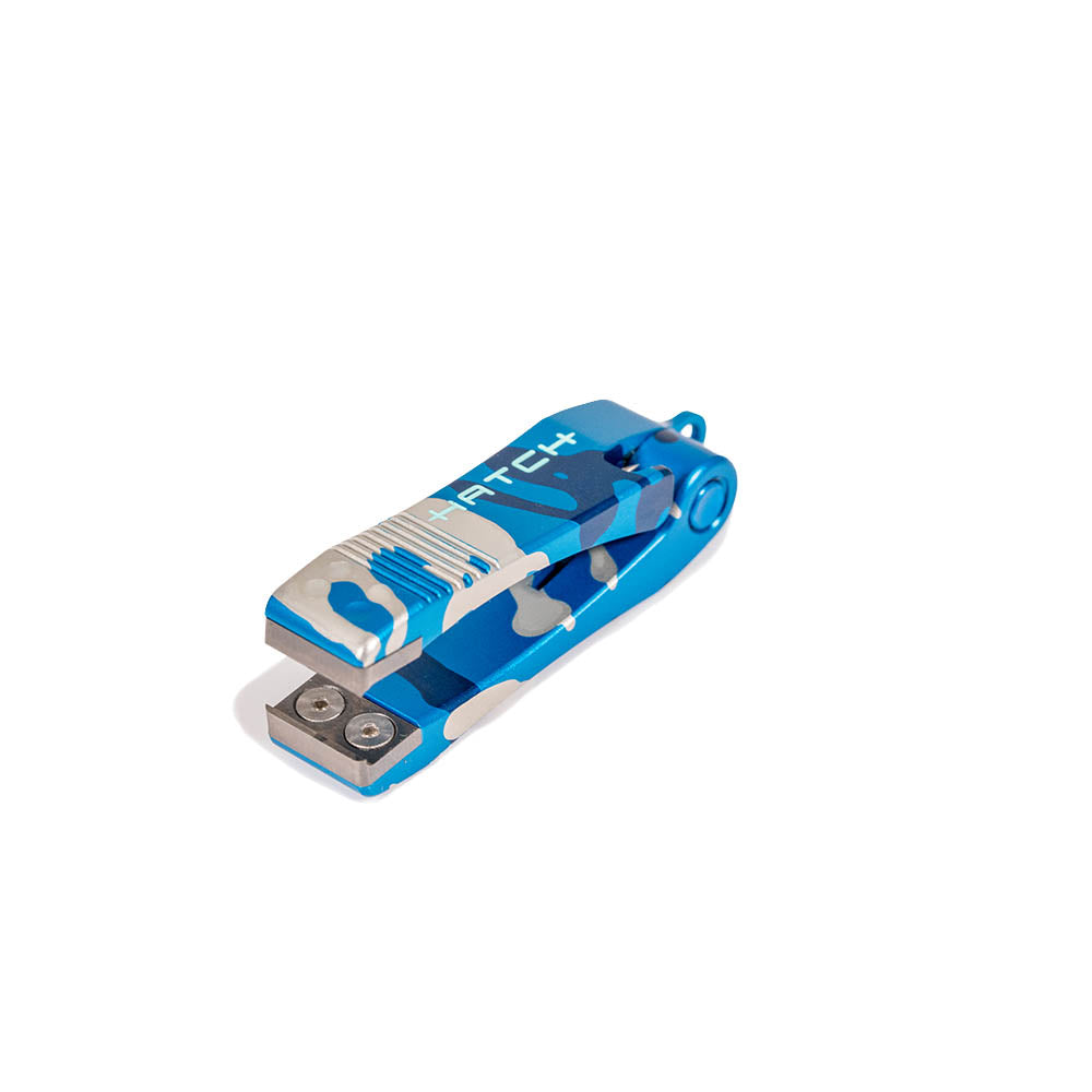 Hatch Splash Camo Nipper 3, blue camo splatter anodize with light blue paint fill