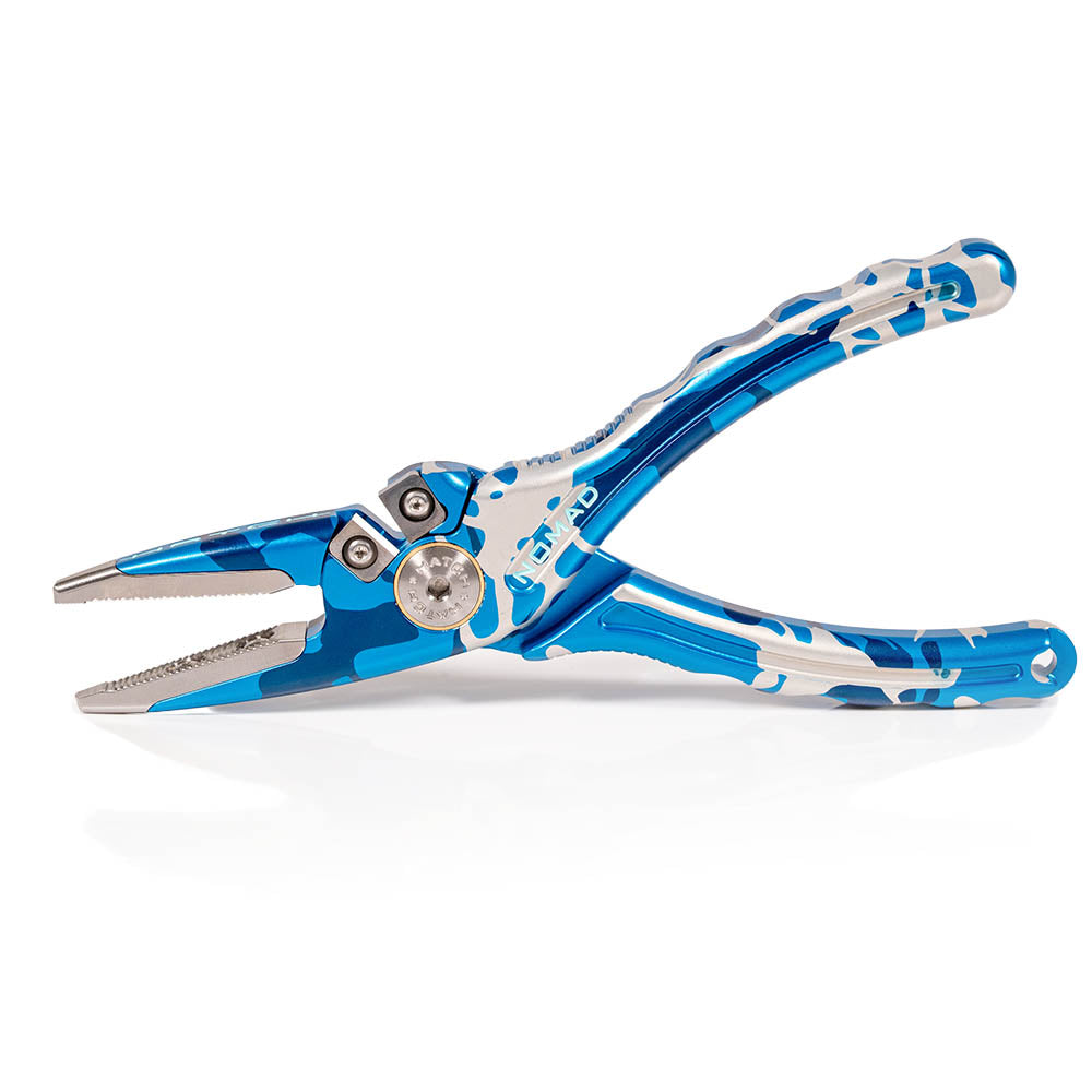 Hatch Splash Camo Nomad 2 Plier, blue camo splatter anodize with light blue paint fill