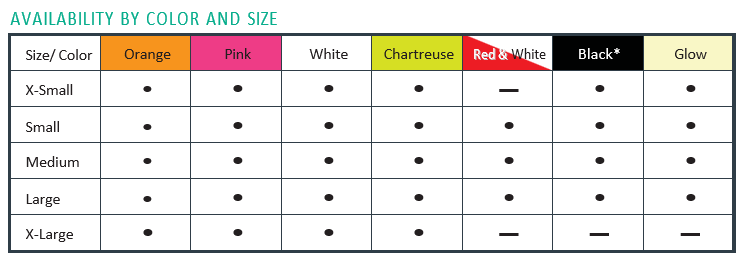 Oros Lightnin' Eggs soft beads availability by size in colors orange, pink, white, chartreuse, red/white, black, glow