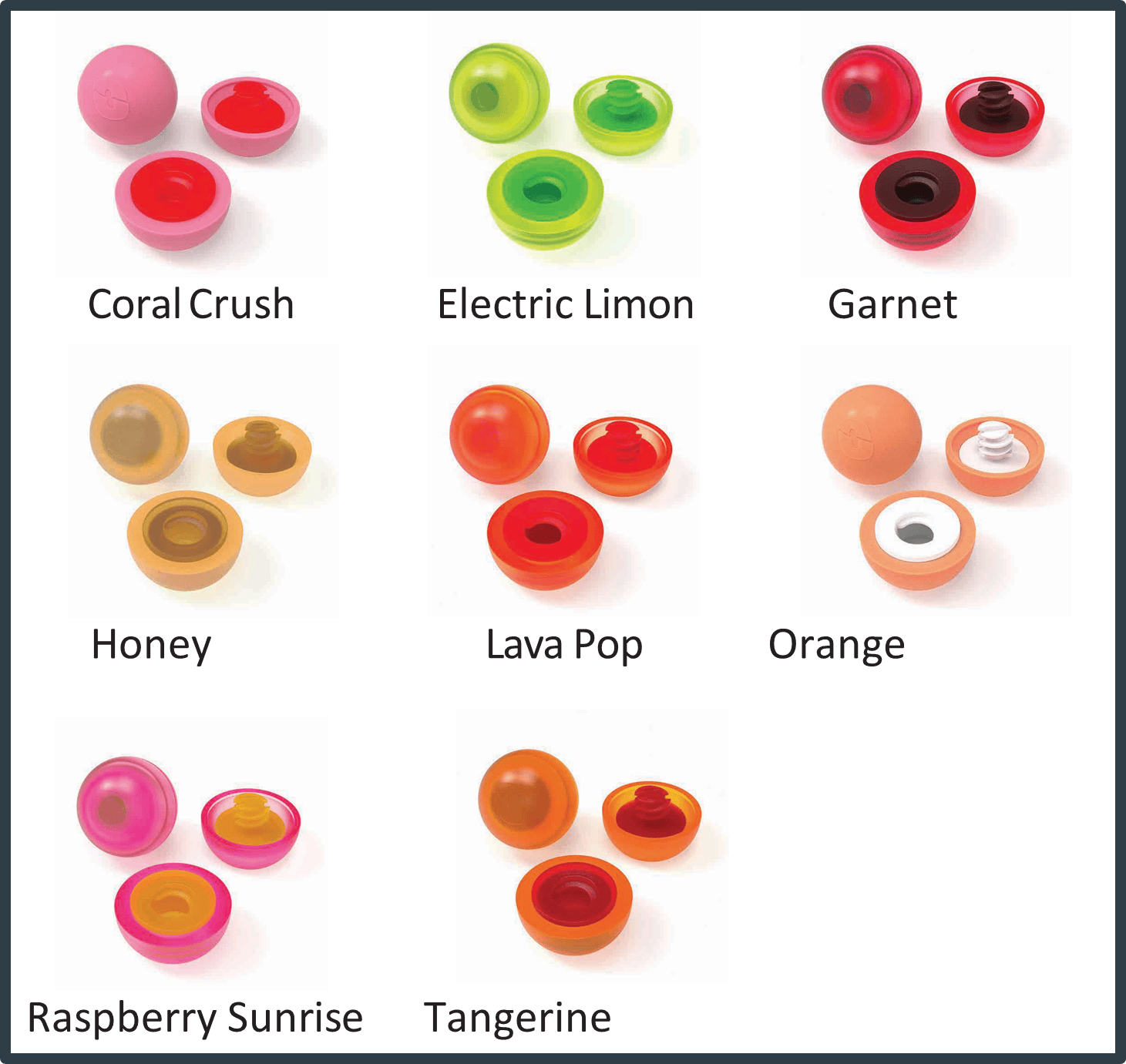 Assorted colorful Oros Lightnin' Eggs soft silicone beads, egg-shaped halves showing removable suction inserts