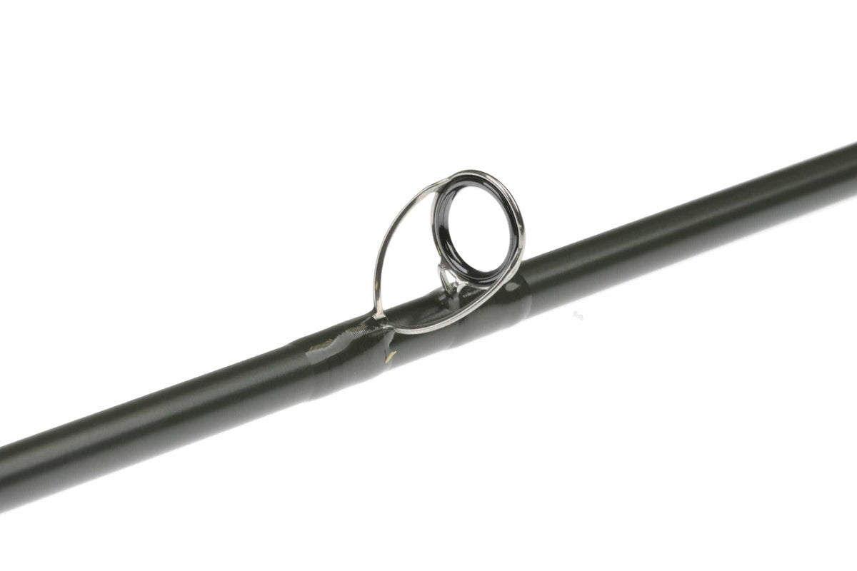 Orvis Recon 3 fly rod dark olive graphite blank with polished stainless guide ring and wrapped thread details