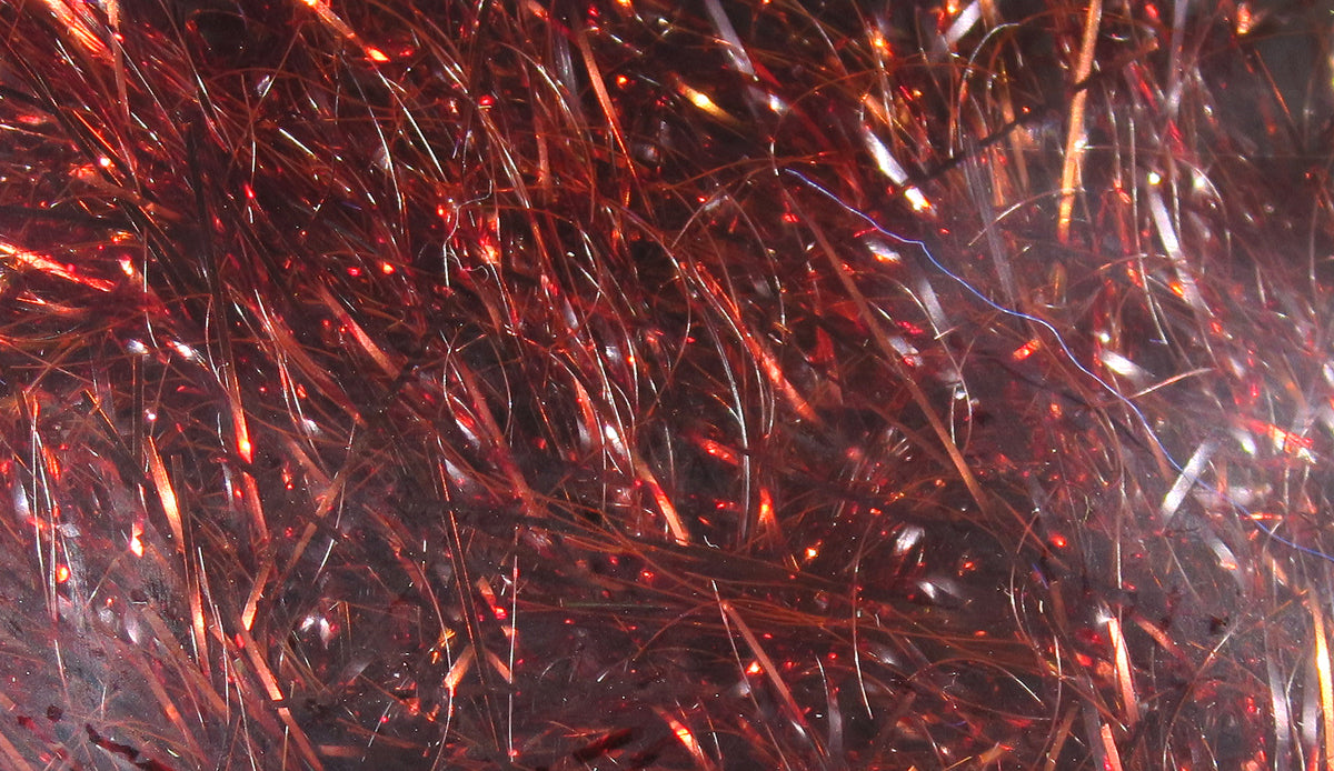 Copper-red Polar Reflector flash chenille with shimmering metallic strands and fluffy tinsel texture for fly tying