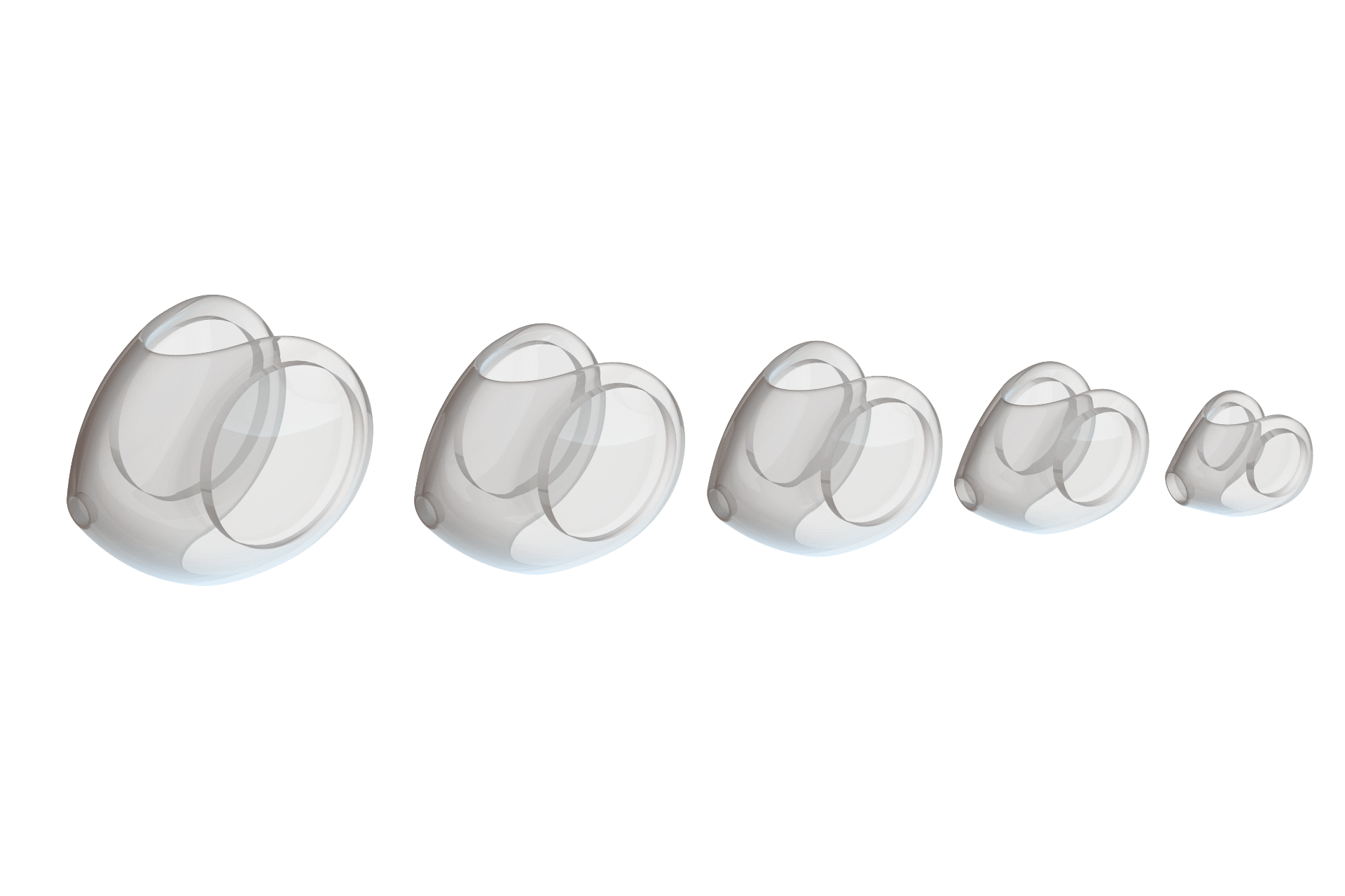 Translucent gray Pro Sportfisher softheads for fly tying, soft plastic weighted head shapes in five decreasing sizes