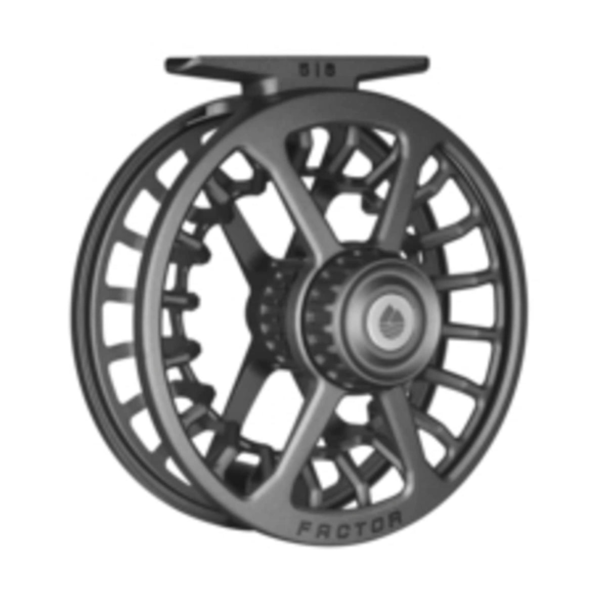 Redington Factor Fly Reel in Gunmetal, angled front view