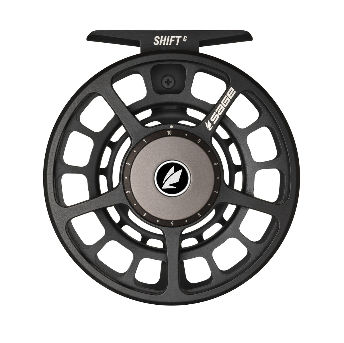 Sage Shift C Fly Reel in Black, front view