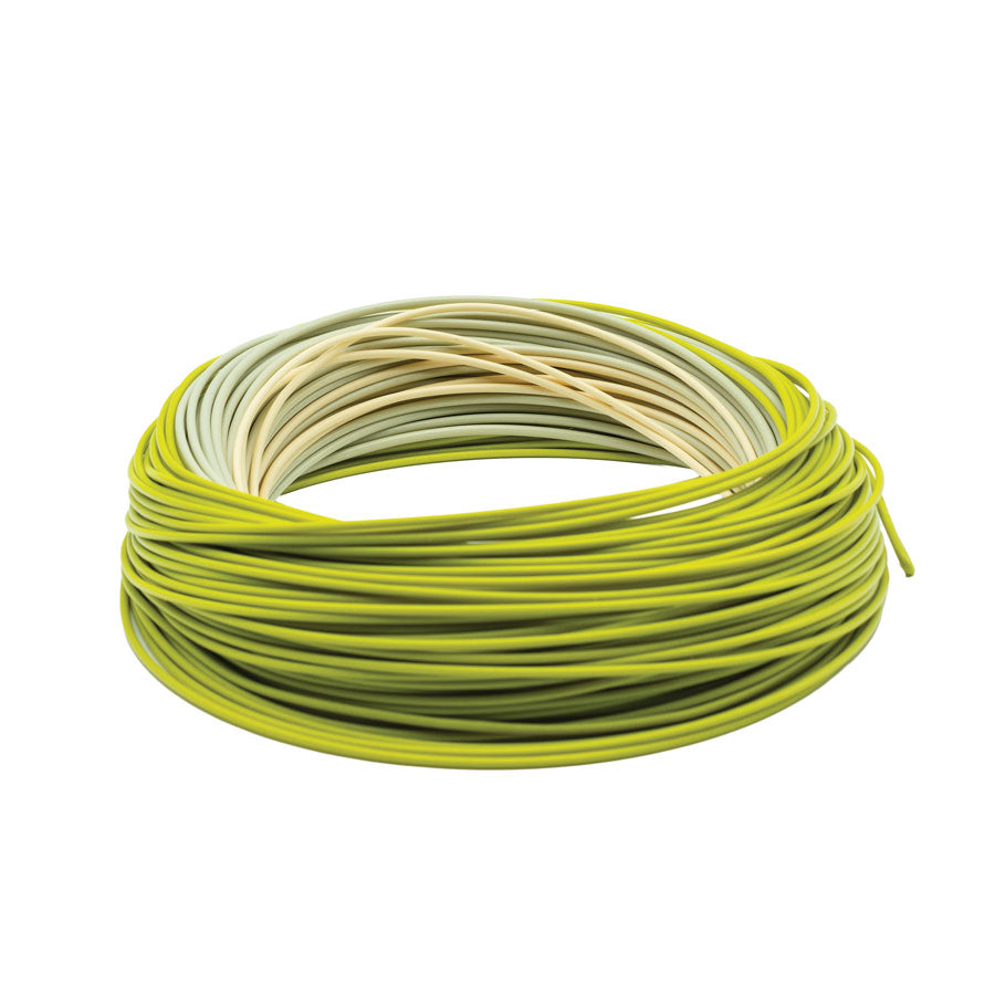 Coil of Scientific Anglers Stillwater Float Fly Line in grass, willow and buckskin