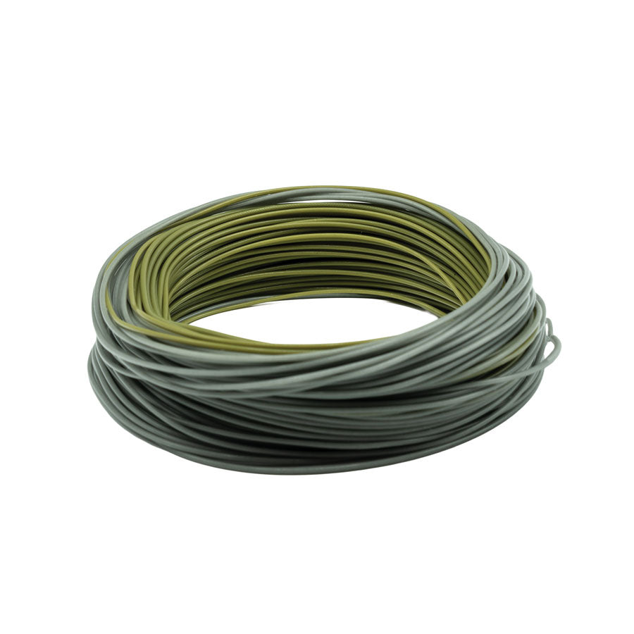 Coil of Scientific Anglers Stillwater Intermediate Fly Line in light gray and olive drab