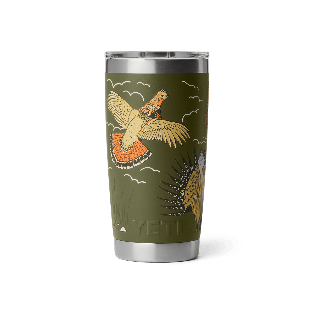 YETI Rambler 20 oz Tumbler in Upland Bird Olive, back view