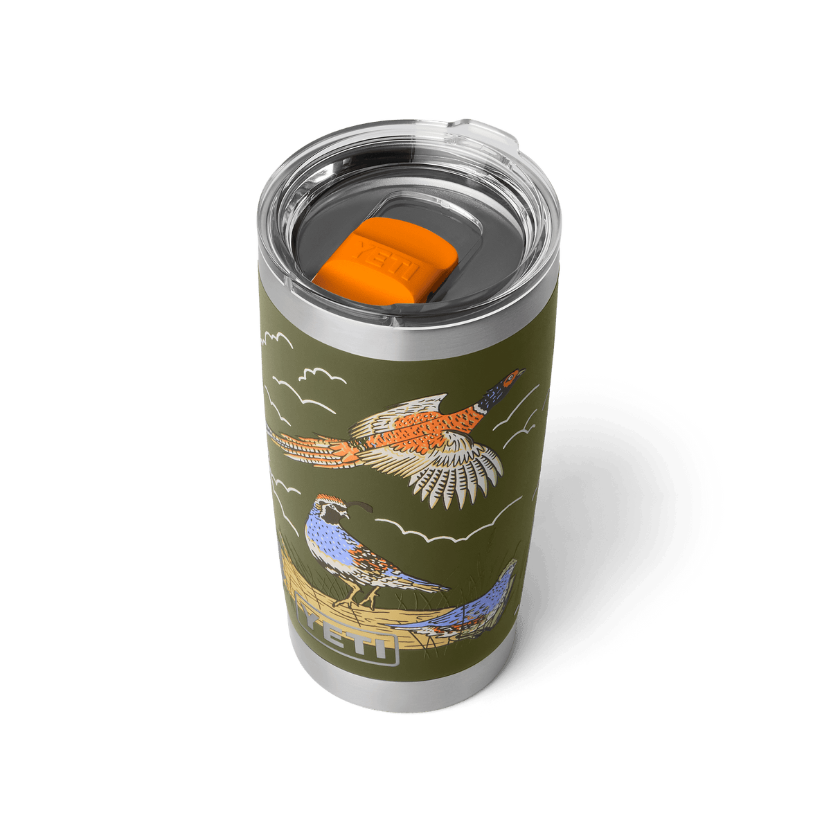 YETI Rambler 20 oz Tumbler in Upland Bird Olive, three quarter view