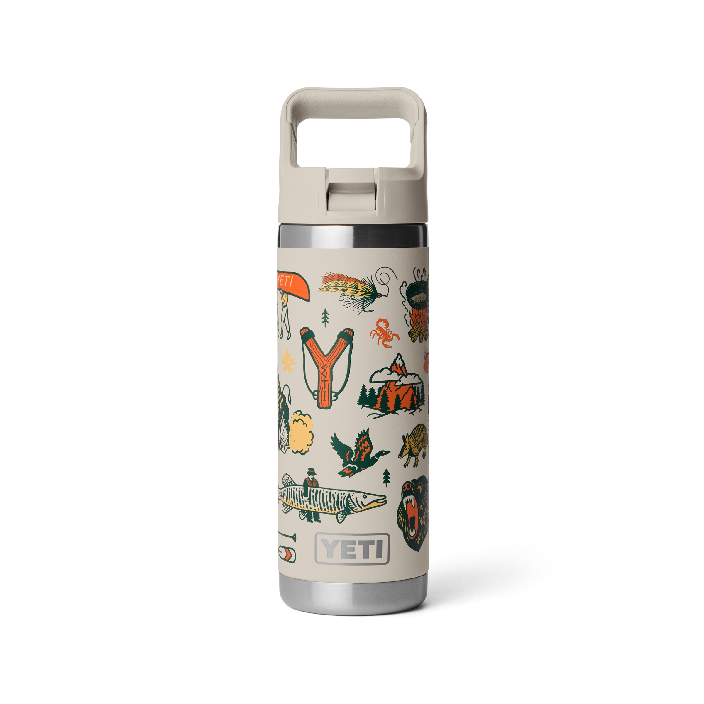YETI Rambler 18 oz Water Bottle with Straw Cap in Cape Summer Camp, front view