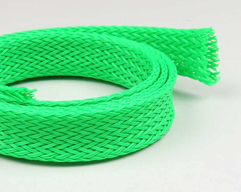 Neon green braided Fish-Skull body tubing for fly tying, hollow nylon mesh braid with woven texture