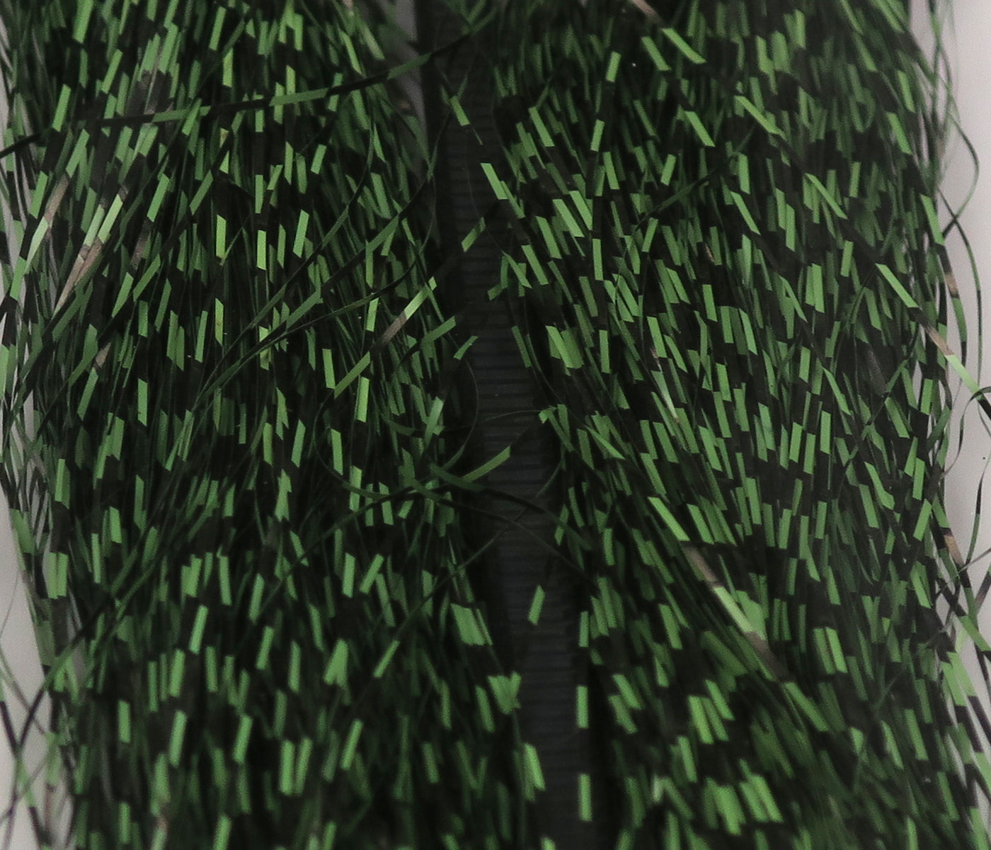 Hareline green and black micro-barred Voodoo synthetic fly tying fibers with reflective strips