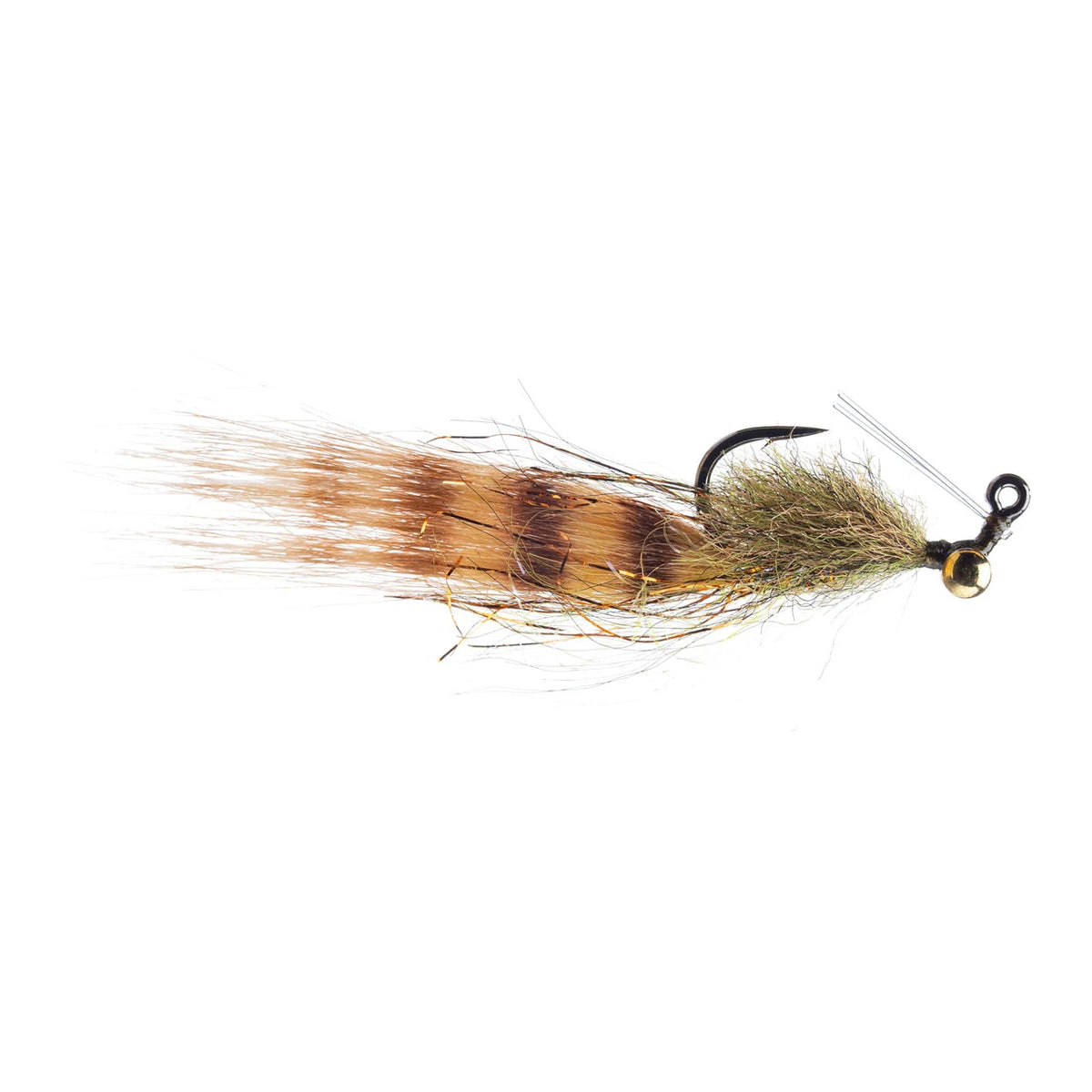 Blind Faith Merkwan Fly with brown and olive dubbing, brass bead head, and long tail fibers for trout fishing