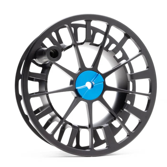 Lamson Centerfire spare spool, black machined aluminum vented fly reel with blue center cap