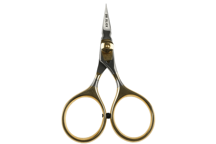 Dr. Slick Arrow Razor Scissor with brass rings and black handles for fly tying