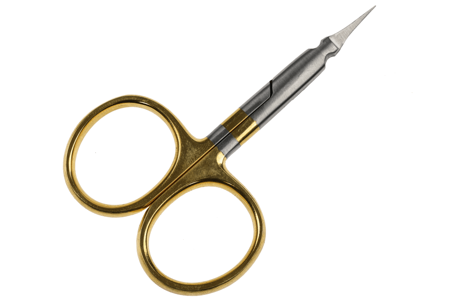 Dr. Slick Microtip Arrow Scissor with brass handles and stainless steel blade for precision fly tying