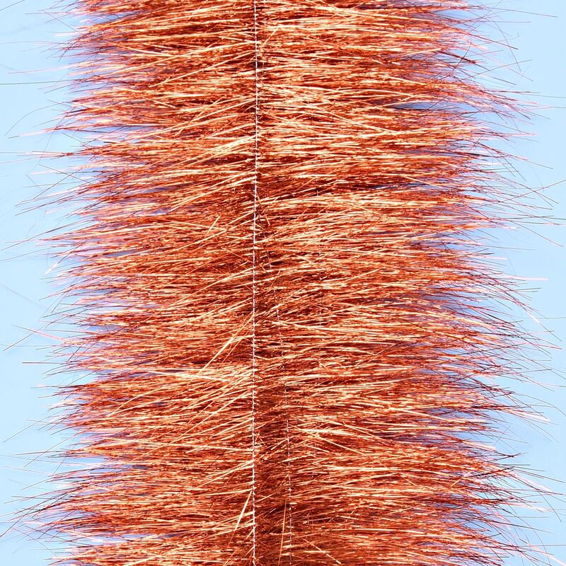 Enrico Puglisi copper sparkle brush with dense metallic orange tinsel fibers around central wire, fly tying material