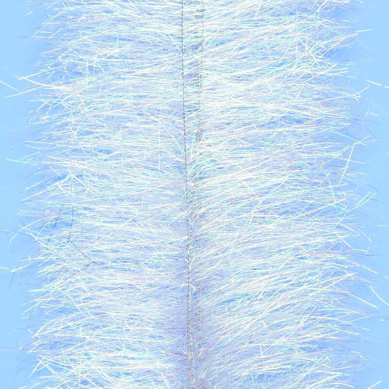 Enrico Puglisi Sparkle Brush with dense iridescent white synthetic fibers on central stem, holographic flash for fly tying