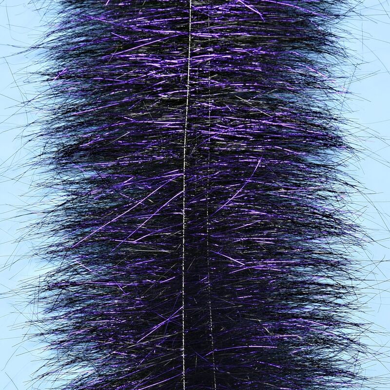 Enrico Puglisi Sparkle Brush with dense black synthetic fibers and purple metallic tinsel, cylindrical fly tying brush