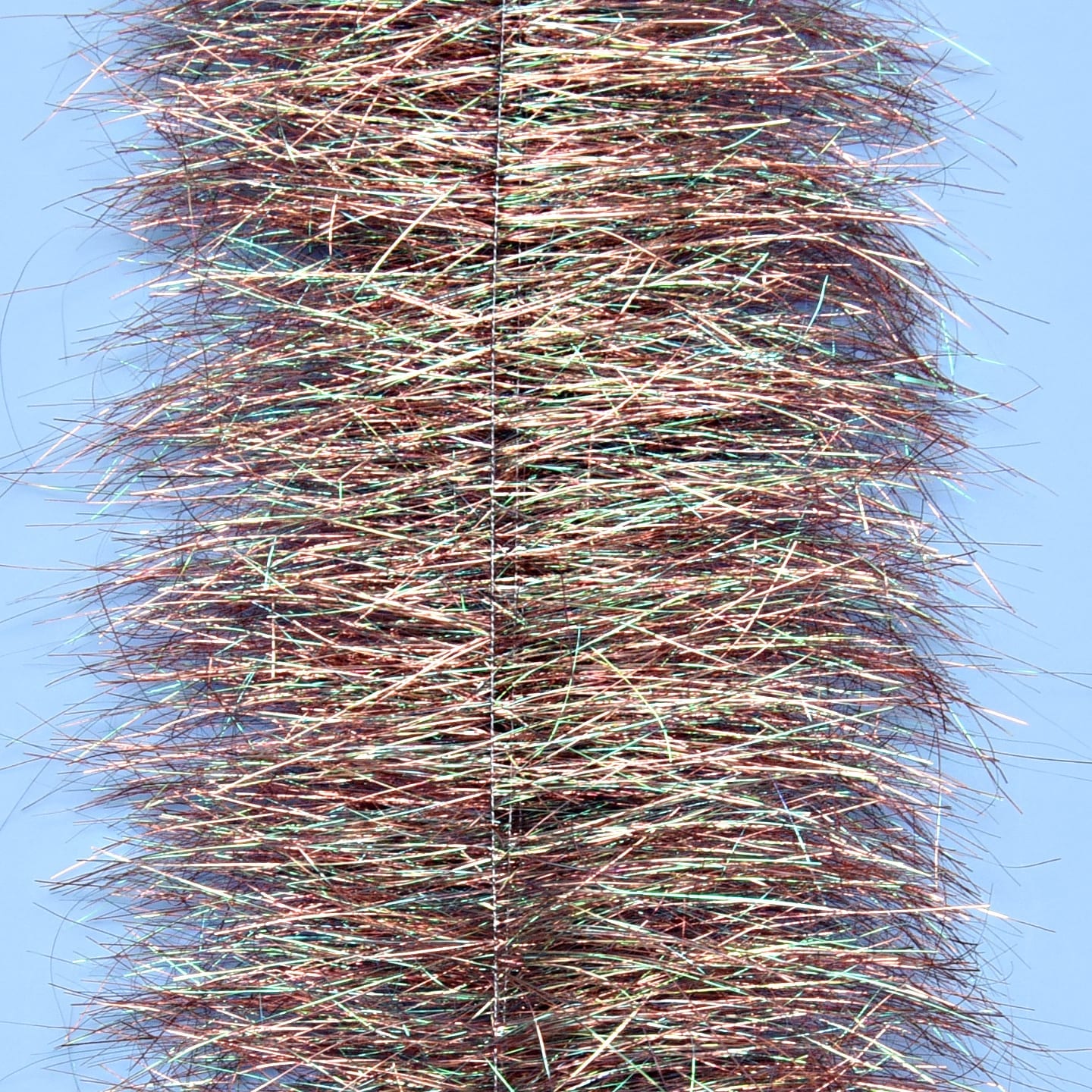Copper and green iridescent synthetic fibers on dense chenille core, Enrico Puglisi sparkle brush for fly tying