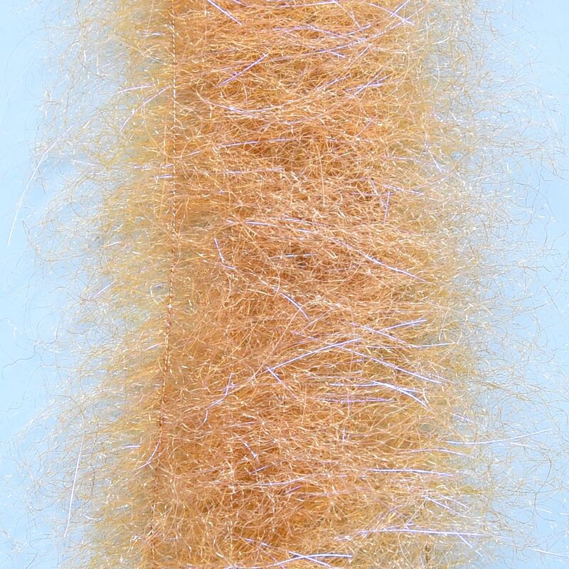 Golden tan Enrico Puglisi Shrimp Dub Brush with iridescent synthetic fibers and fuzzy dubbing for fly tying